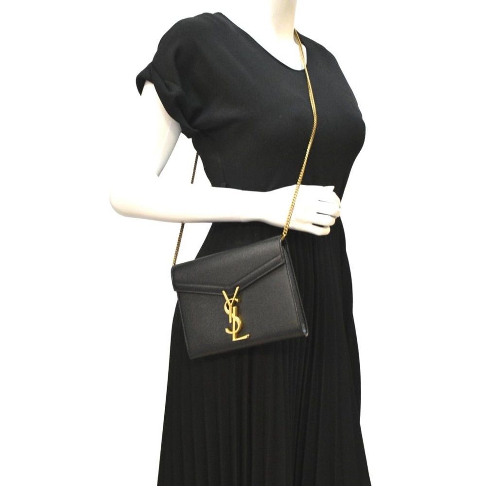 YVES SAINT LAURENT  Cassandra Grain De Poudre Embossed Crossbody Bag Black - Picture 2 of 9